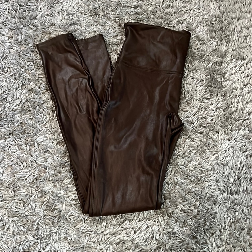 SPANX Brown Faux Leather Leggings Medium